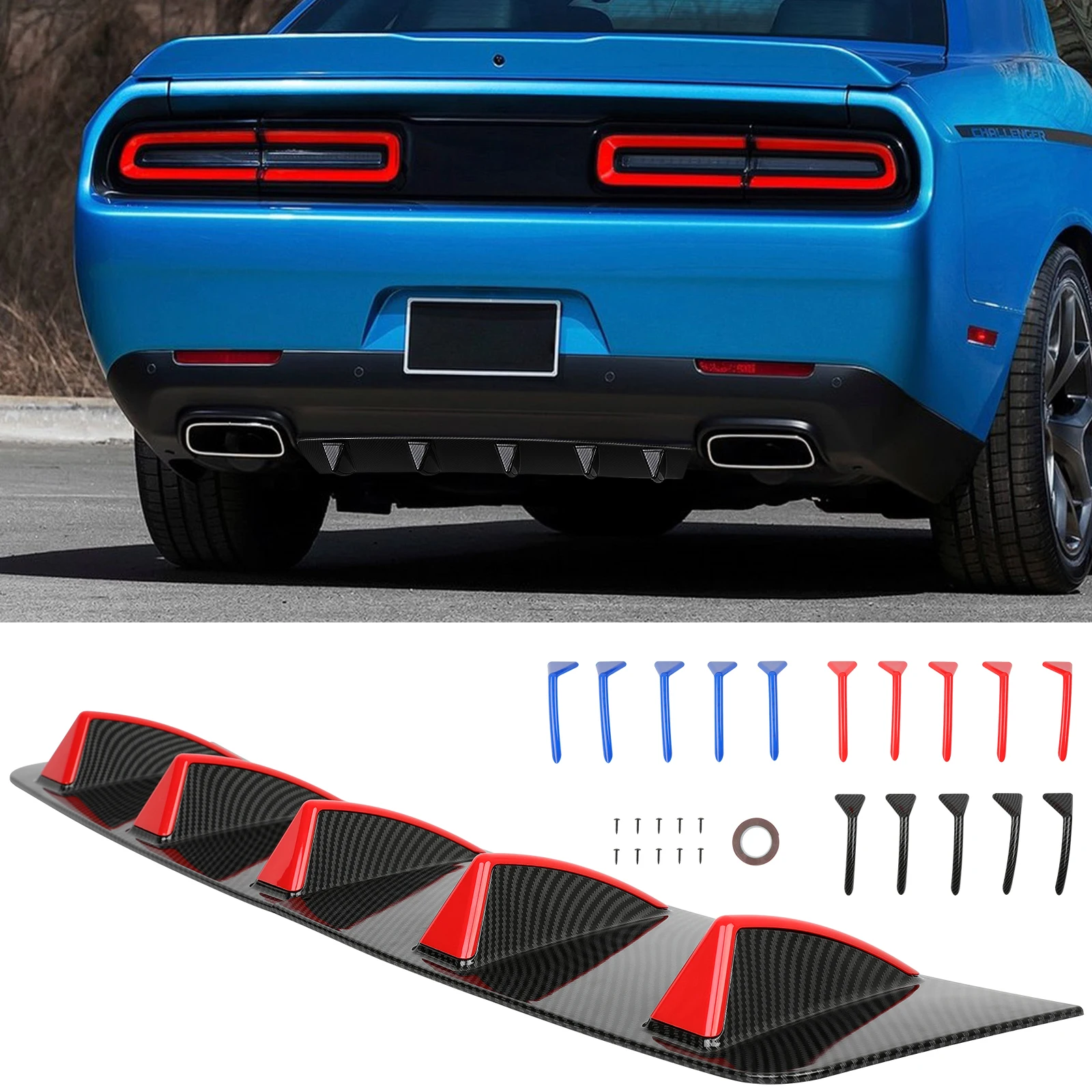 Automotive Universal-Diffusor für die hintere Stoßstange, Auto-Heckstoßstange, Chassis, Spoiler, Haifischflosse, 5-flügeliger Kinn-Stoßstangenschutz für die Rückseite