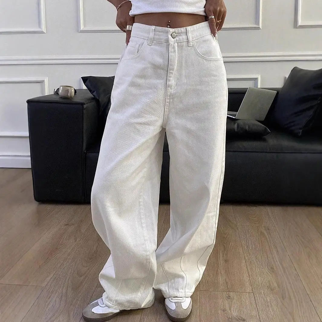 

Женские широкие джинсы для похудения с низкой талией, хлопковые прямые джинсы, неэластичные, ленивые, весенние, женские джинсы премиум-класса