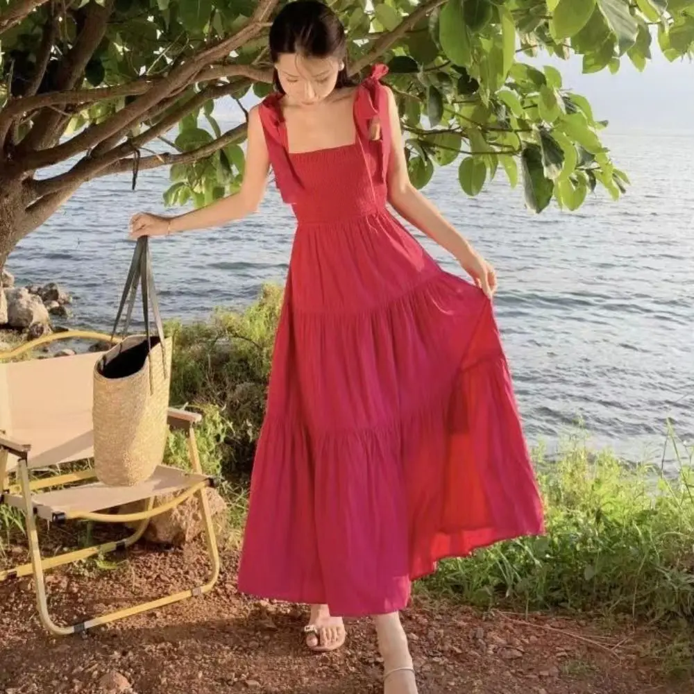 

Elegant Loose Girl Princess Dress Sleeveless Sweet Teens Cake Sling Dress Ruffle Edge Children Beach Dress