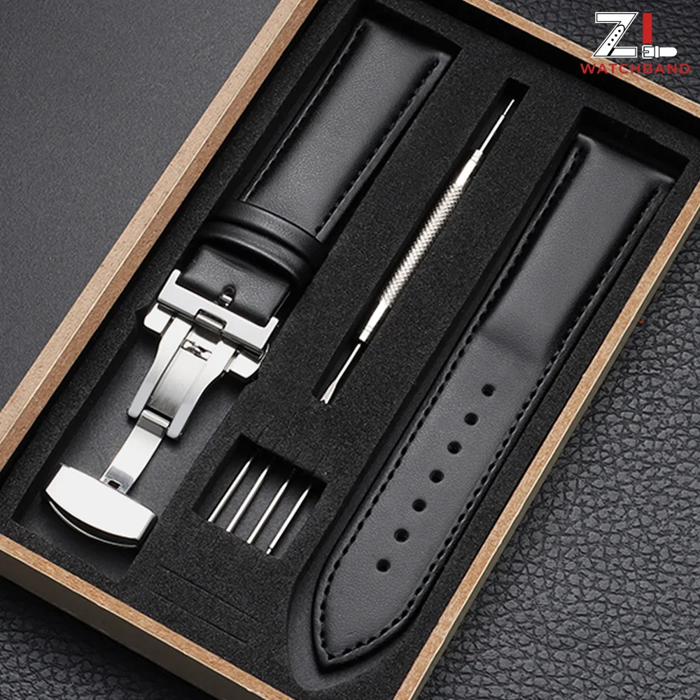Vintage Calfskin Watch Band 12mm 14mm 16mm 18mm 20mm 22mm 24mm Watch Strap Butterfly Buckle Belt Men and Women Business with Box