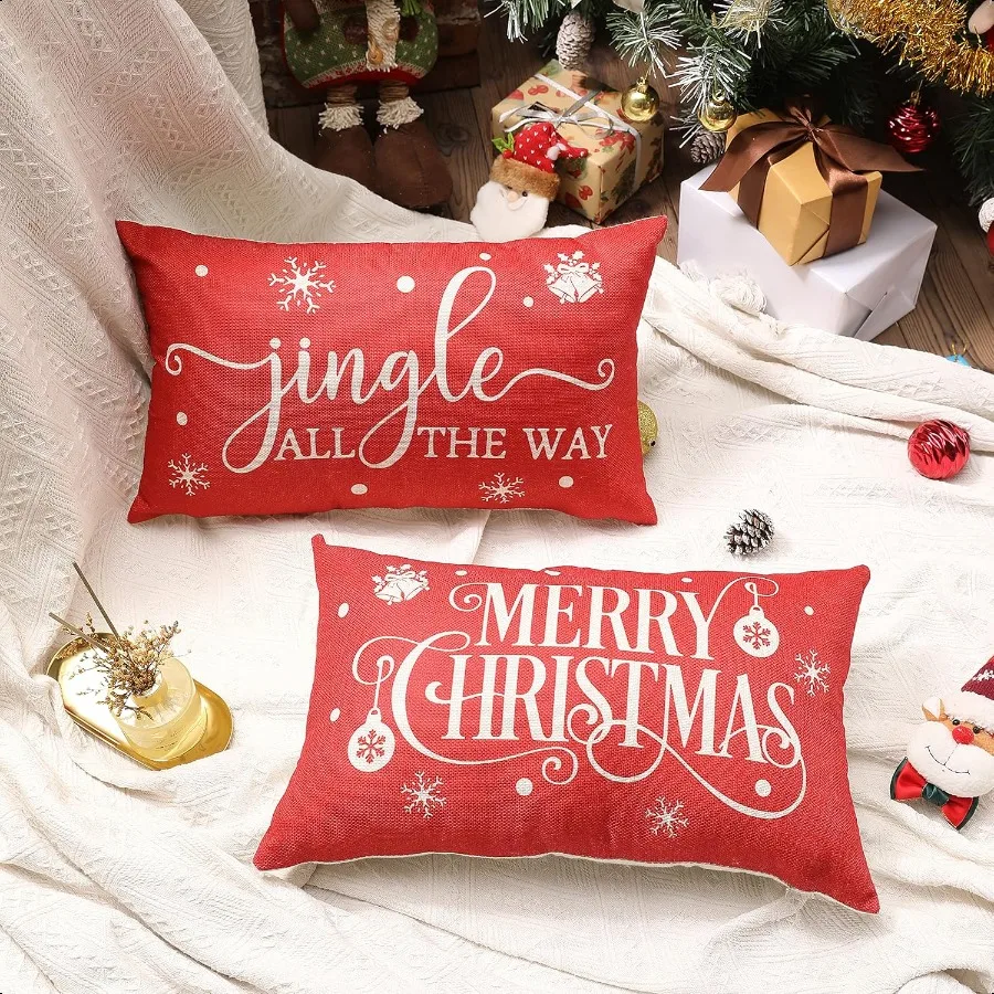 Federe per cuscini di buon Natale Set di 2 Decorazioni natalizie in cotone e lino per fattoria Federe per cuscini per divano letto Sof
