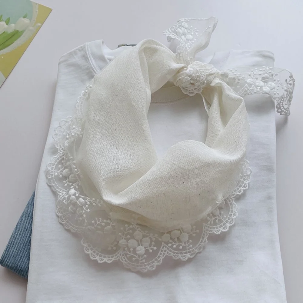 

Женский льняной треугольный шарф с кружевными краями, новинка 2023 года, лето, японский легкий дышащий универсальный высококачественный маленький пугас