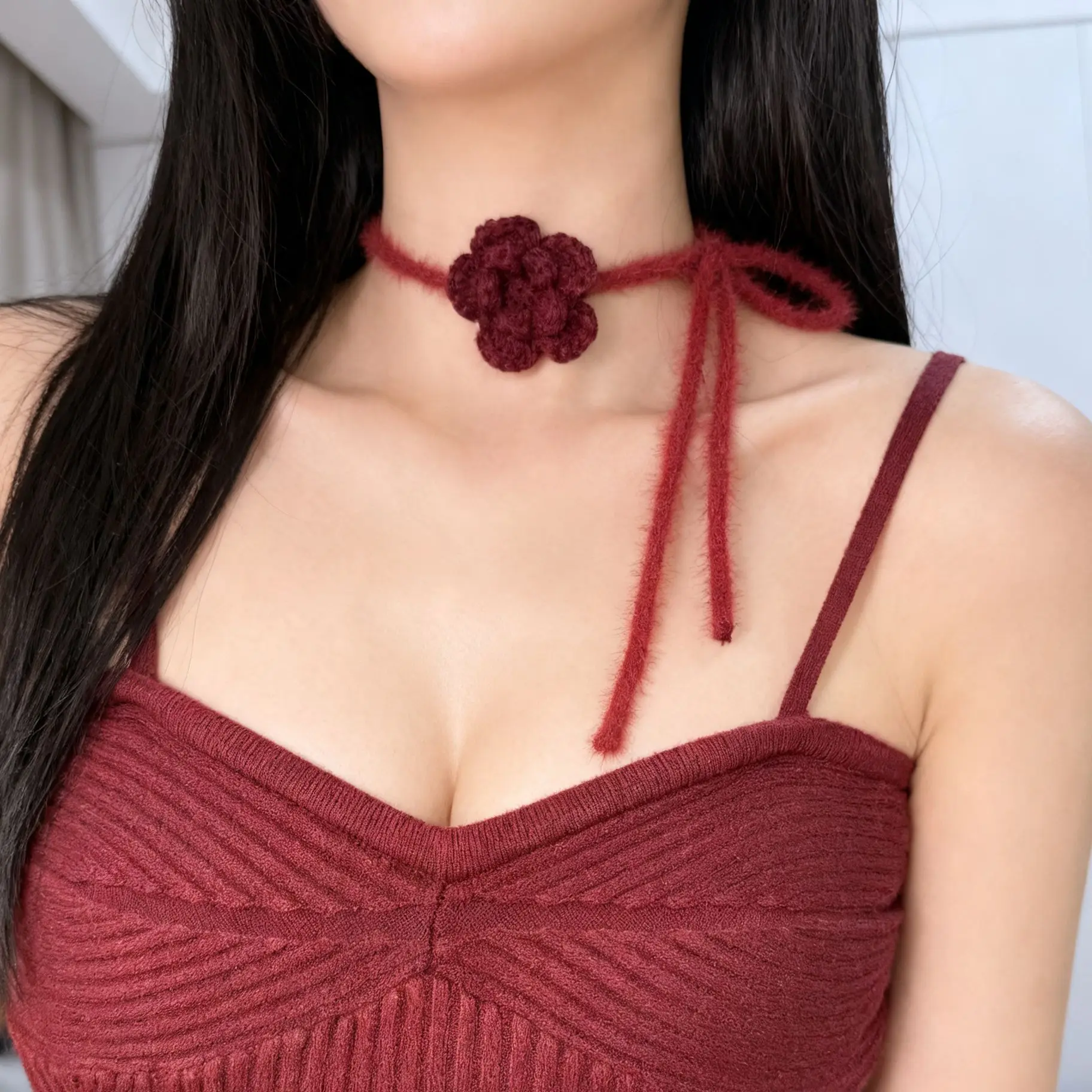 النساء الإناث السنة الجديدة عيد الميلاد عيد الميلاد الأحمر Bowknot متماسكة زهرة قلادة المختنق سلسلة مجوهرات الأزياء اكسسوارات صديقة هدية #1