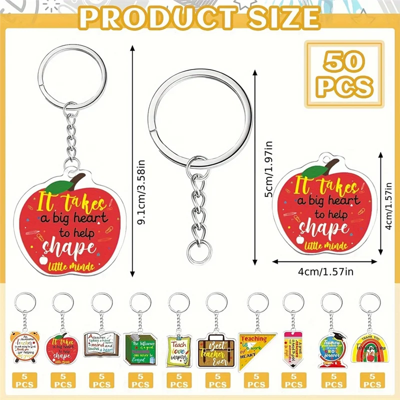 

Popular 50Pcs Bulk Metal Keychain Set–Pencil Book Shaped Teacher Appreciation For GRADUATION Gift Key Chains