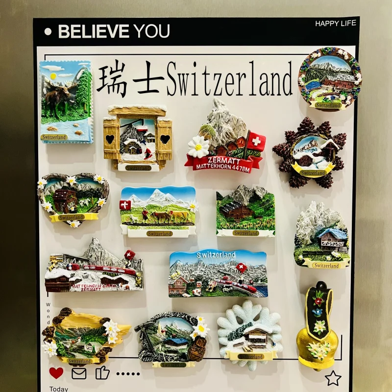 Switzerland 3D Fridge Magnets Tourism Souvenir Resin Refrigerator Magnets Sticker Collection Handicraft Gift Decoration Articles