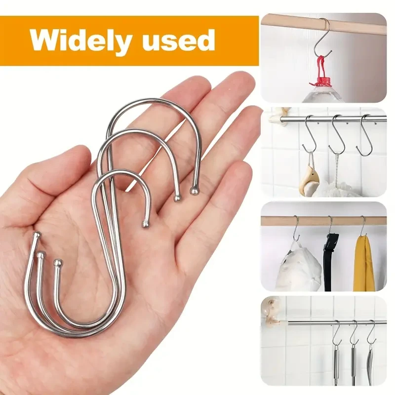 10pcs Heavy Duty Stainless Steel S-Shaped Hook for Kitchen, Home, and Garden Use - Ideal for Hanging Clothing, Utensils,and Tool