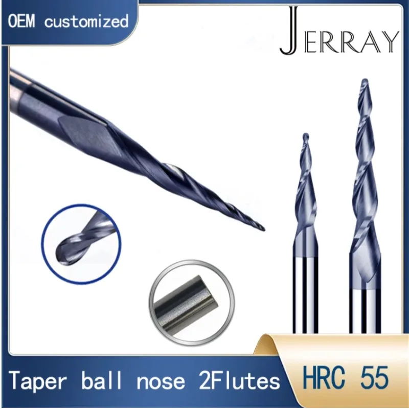 

JERRAY D3.175 4 6 8mm Tungsten solid carbide Tapered Ball Nose End Mills 2D 3D Carving Bits cnc Milling cutter woodworking