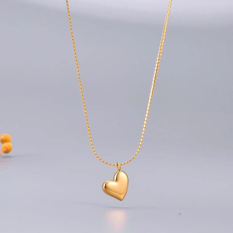 316L Stainless Steel New Fashion Upscale Jewelry Minimalism Love Heart Charms Snake Chain Choker Necklaces Pendants For Women