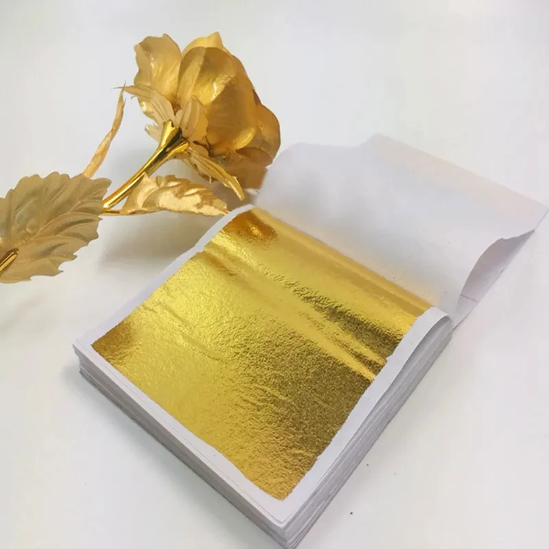 100 Sheets Imitation Gold Silver Foil Paper Leaf Gilding DIY Art Craft Paper Birthday Party Wedding Cake Dessert Decor 8.5*8cm