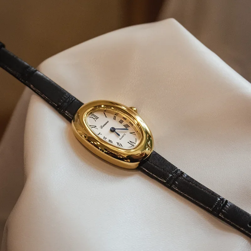 

Women's Vintage Oval Goose Egg Quartz Watch Waterproof Real Leather Dress Ladies' watch Christmas Gift Clock Montres Pour Femmes