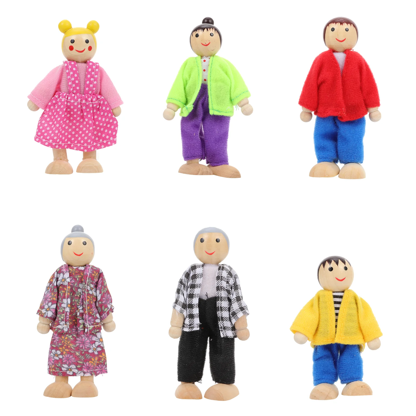 

6 PCS Figure Family Ornament Small Decor Lovely Natural Decoration Wood