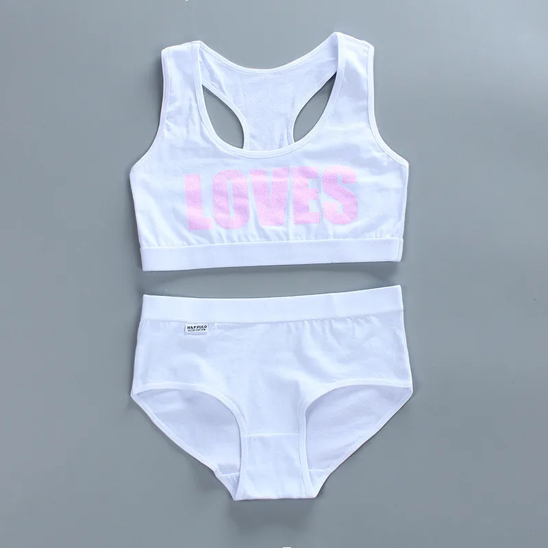 Teenage Girls Underwear Wireless Letter Print Small Bra Panty Set For Children Young Girls Sports Runnin Crop Tops 8-16Years