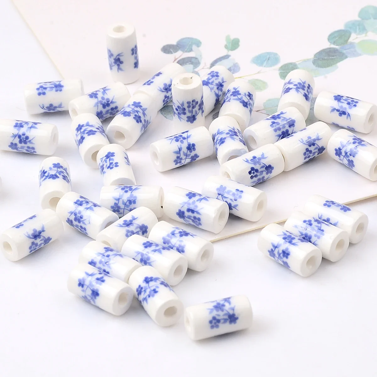 6x11mm Flower Patterns Cylindrical Beads For Jewelry Making Diy Bracelet Earrings Charms Porcelain Beads Accessorie