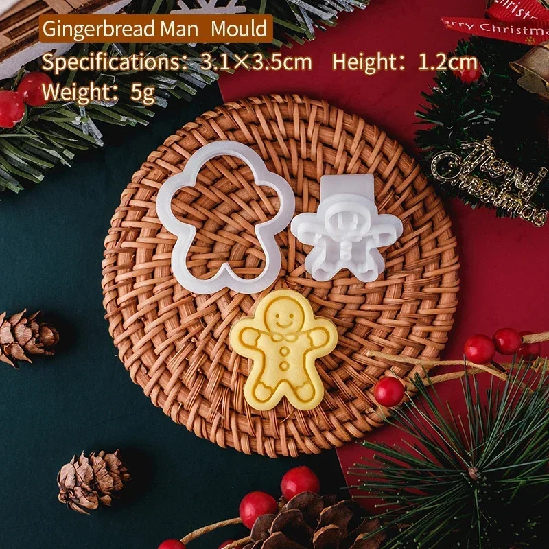 1pc Christmas Mini Cookie Cutter Mold Plastic 3D Santa Elk Gingerbread Man Cartoon Biscuit Stamp Pastry DIY Cake Decor Tools