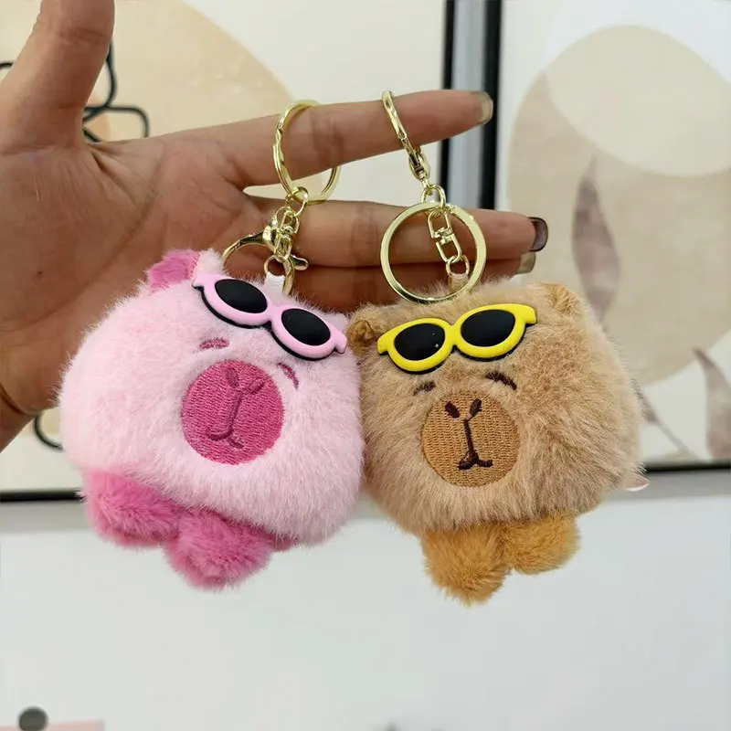 Capybara Plush Keychain Cute Glasses Capybara Animal Key Chain For Women Car Bag Pendant Kawaii Stuffed Doll Jewelry Gift