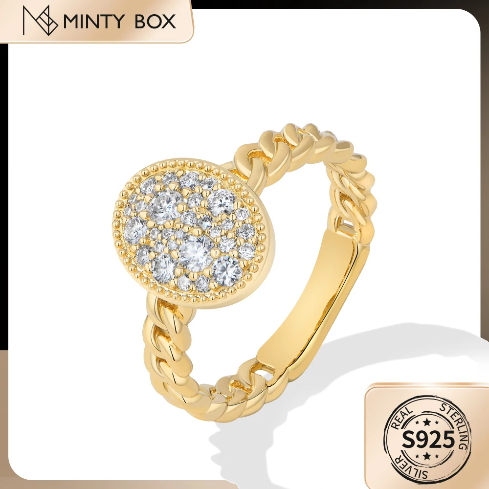 MINTYBOX Full Moissanite Rings Round Cut Cuban S925 Sterling Silver Luxury Wedding Jewelry for Women Girls Lady Anniversary Gift