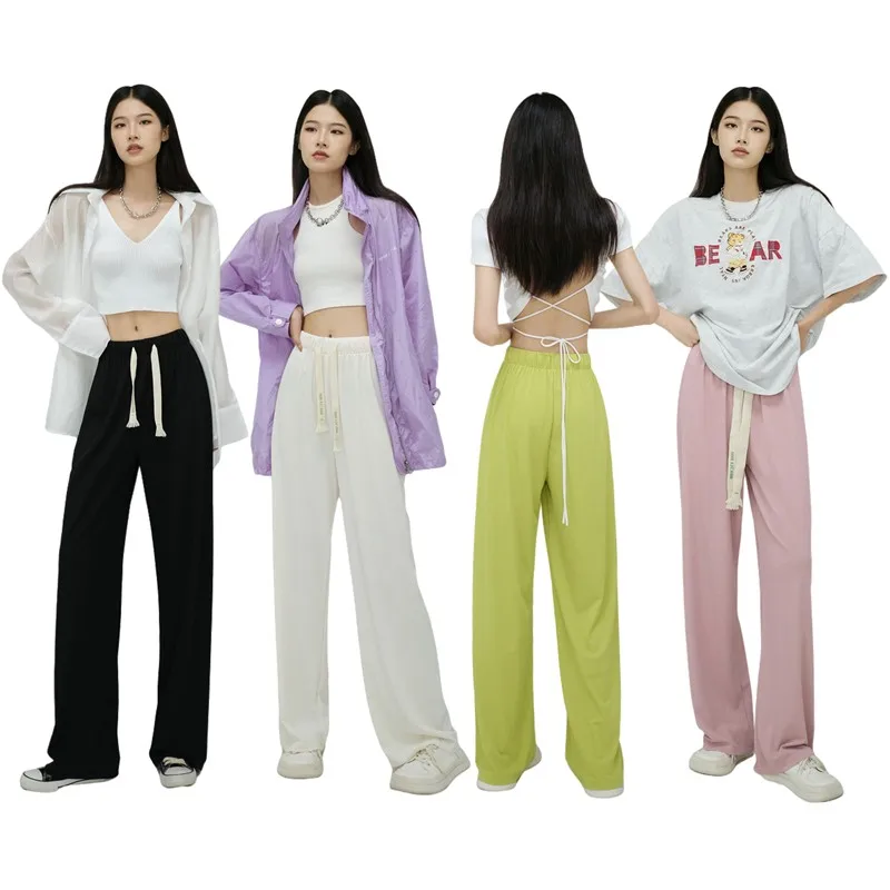 

GUUZYUVIZ Loose Wide Leg Pants For Women Summer Harajuk Korean Fashion White Y2k Casual Full Length Thin Straight Trousers