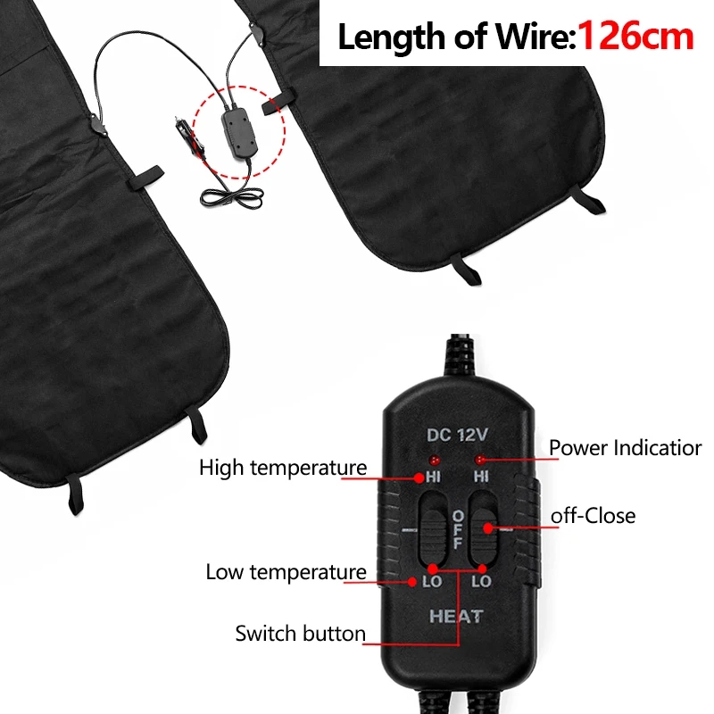 Asientos calefactables de coche de 12V, fundas de cojín para calentador de asiento de invierno, almohadillas calefactoras eléctricas de temperatura ajustable de 2 velocidades, universales