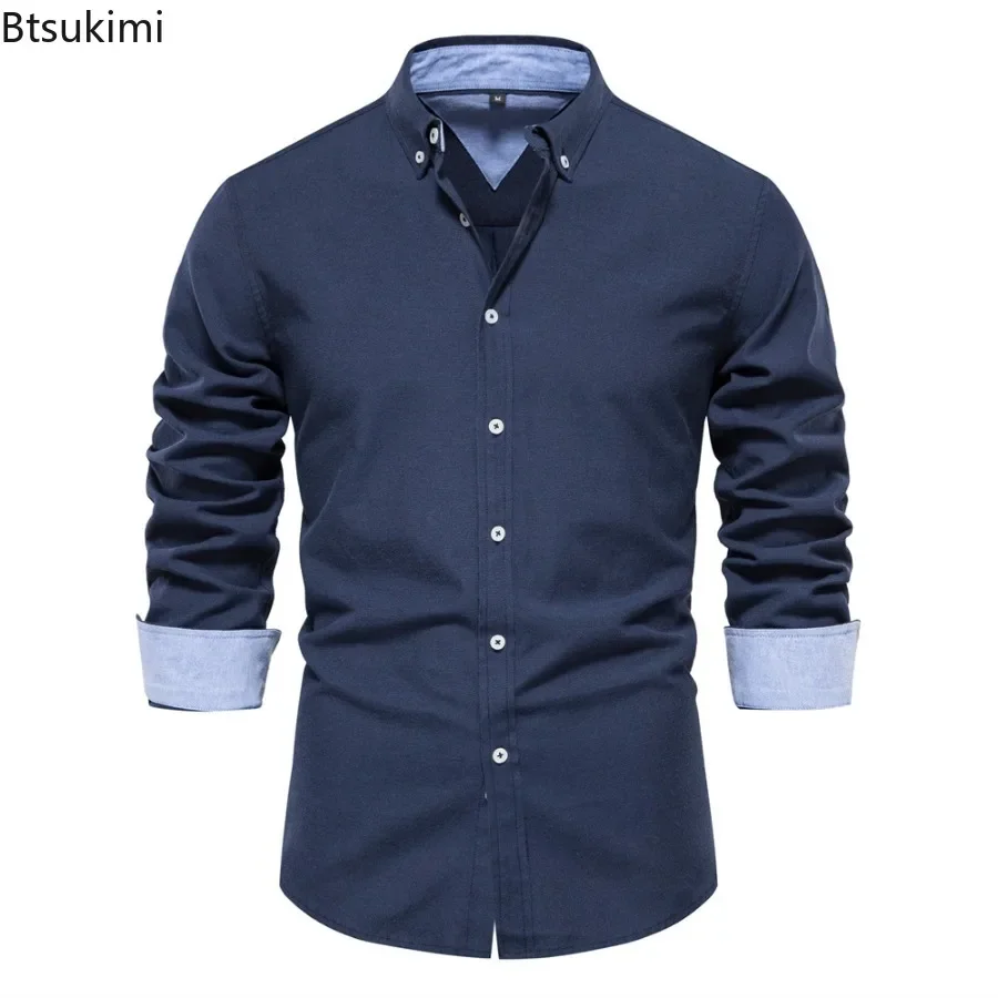 

2024 Men's Fashion Social Shirts Solid Color Lapel Long Sleeve Dress Shirts for Men Formal Business Party Shirts Men's Clothing