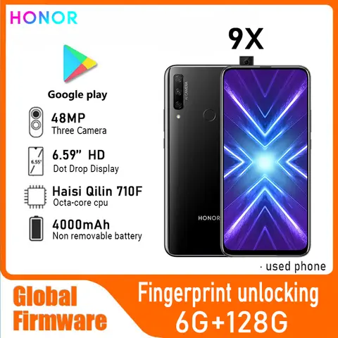 HONOR 9X Smartphone Global Firmware 6.59-inch Fingerprint (rear-mounted) Camera 48M Battery 4000 mAh CPU Qilin 710F used phone