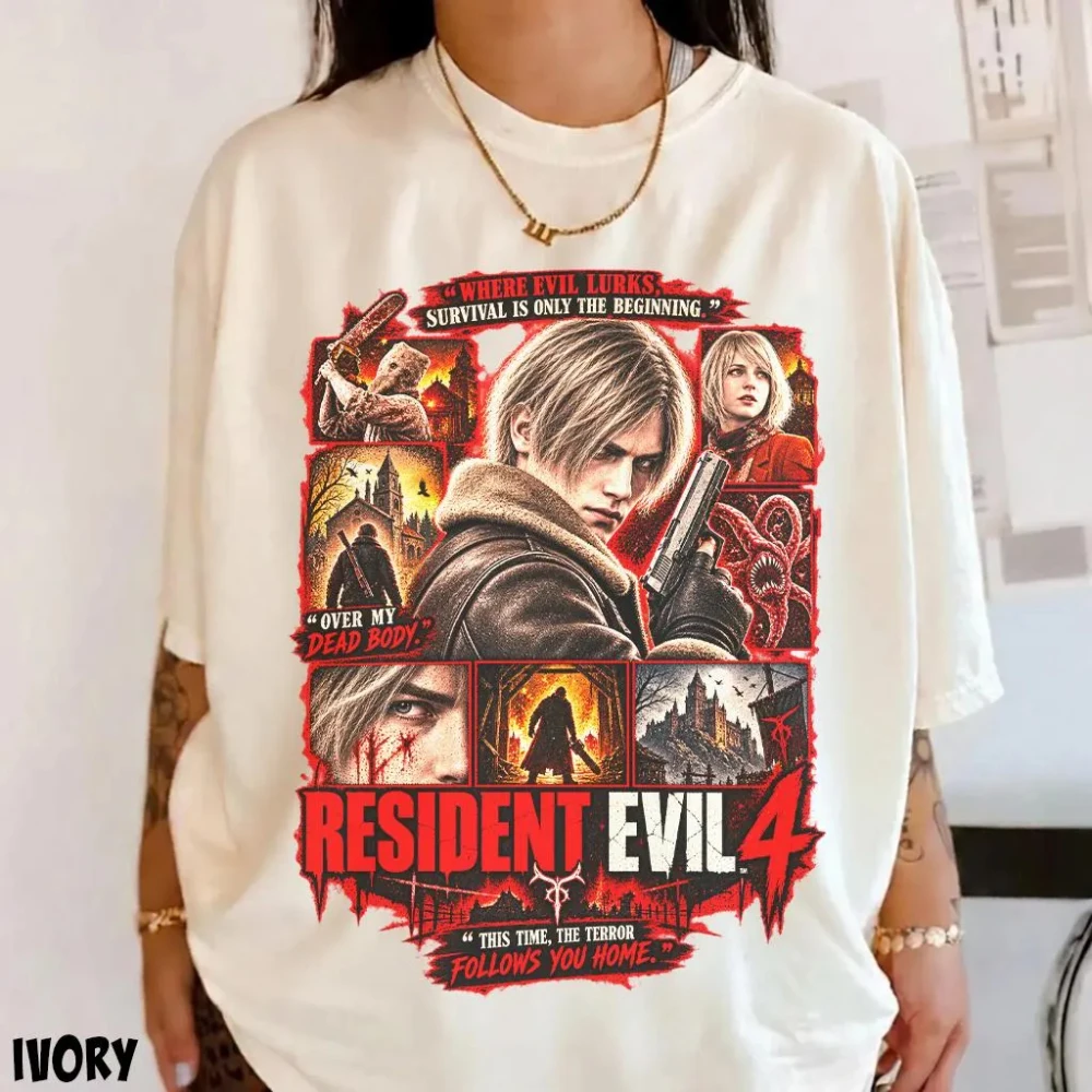 Resident Evil 4 T-shirt, Leon Kennedy T-shirt, Horror Game T-shirt, Ashley Graham T-shirt Streetwear Printed T-shirt