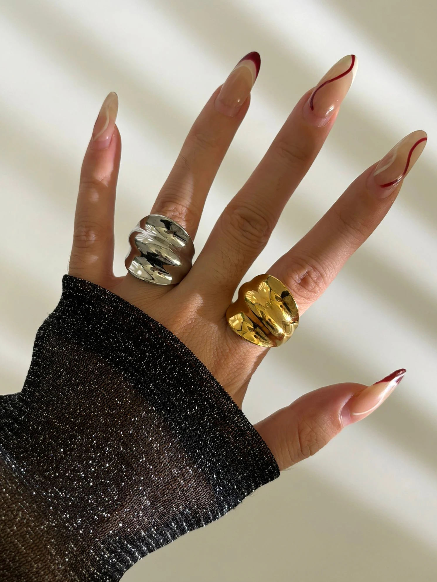 Peri\'sbox Statement 18K Gold Plated Smooth Irregular Metal Textured Chunky Rings Anti-Tarnish Punk Fashion Party Jewelry Unisex