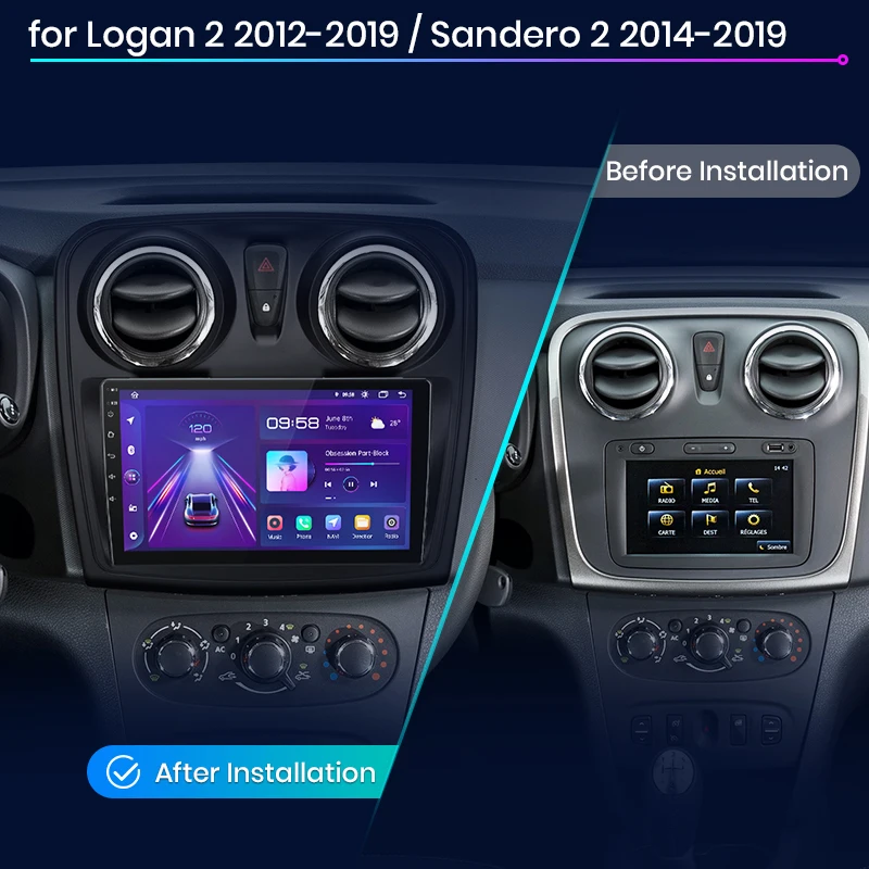 AWESAFE Wireless CarPlay Android Auto Radio for Renault Logan 2 Sandero 2014 2015 2016 2017 2018 2019 GPS 2din autoradio