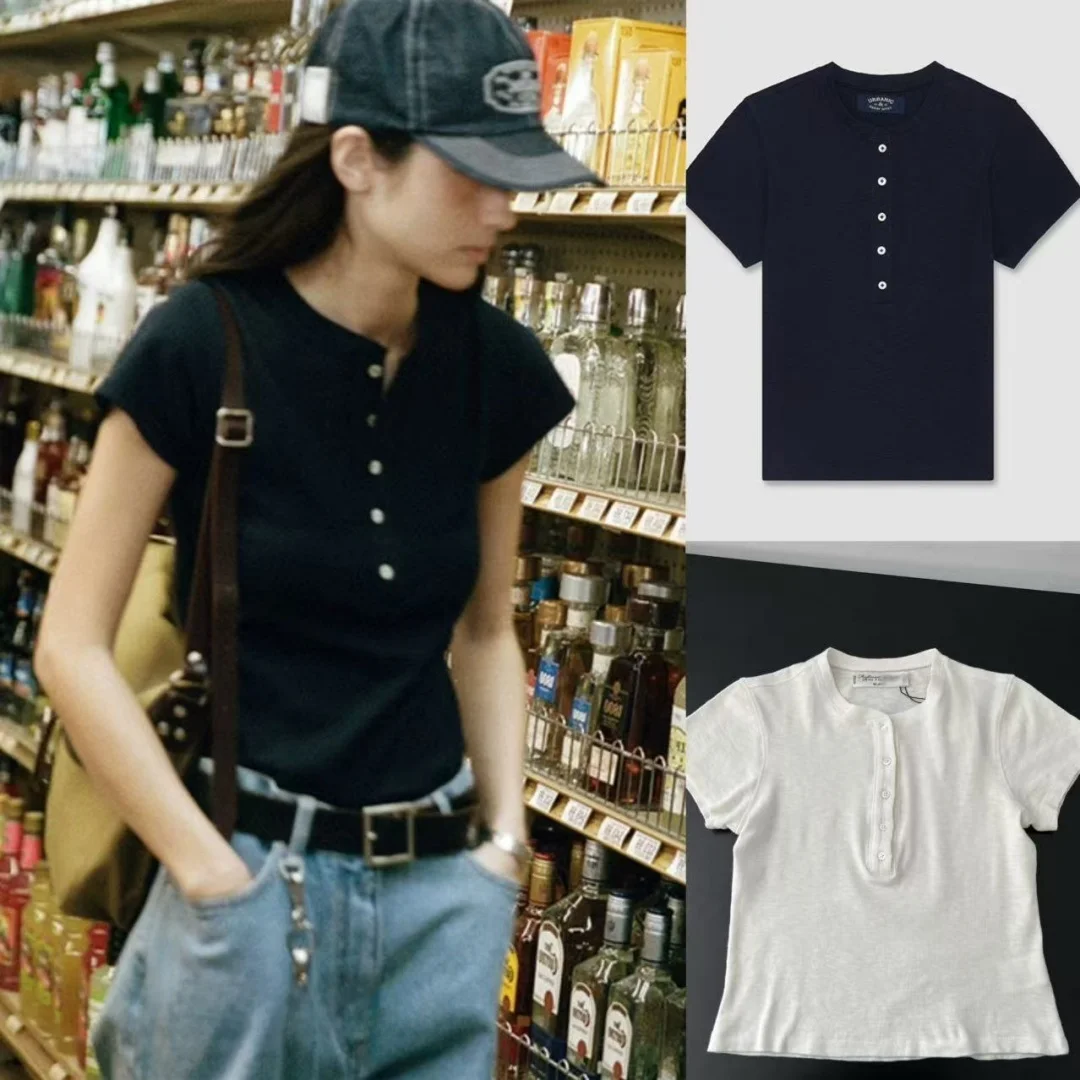 

Футболка Slim Fit American Retro Henry Button f с открытым воротником ort Sve Urbanic30 Summer Collection Moisture ng round...