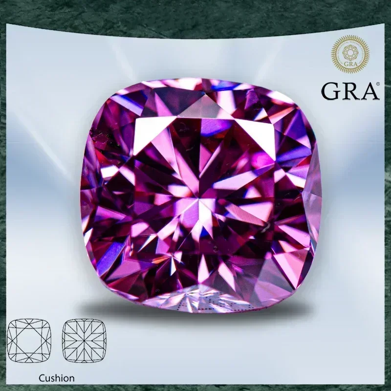 

Moissanite Stone Cushion Cut Pink Colour VVS1 with GRA Certificate for Gemstone Charms Advanced Jewelry Making Materials