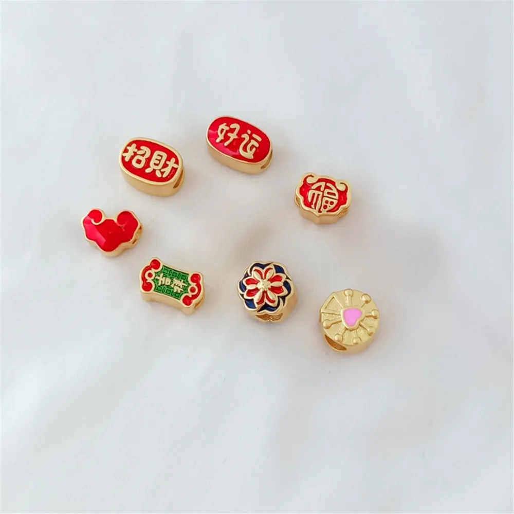 Sand Gold Oil Drip Accessories Large Hole Beads Ruyi Heart Wealth Good Luck and Auspiciousness Scattered Beads DIY Spacer Beads