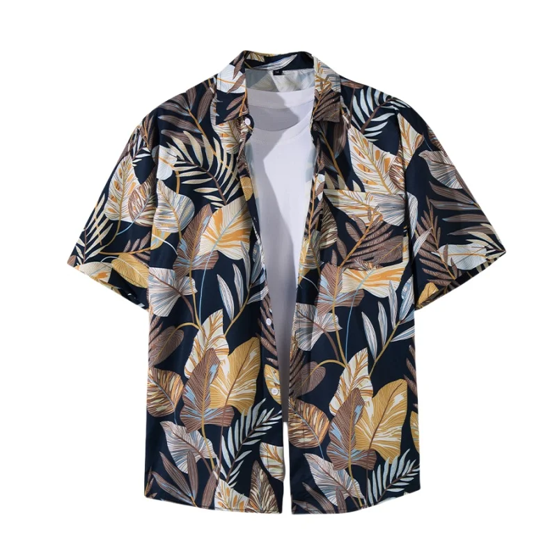 

Summer Men's Retro Hawaiian Beach Travel Short Sleeve Flower Shirt Loose Casual Handsome Seaside Vacation Floral Shirt Jacket