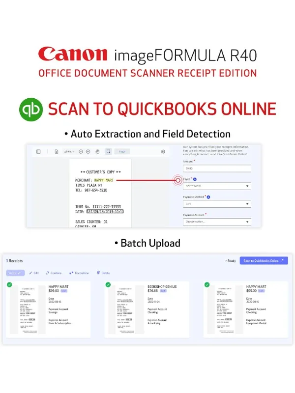 Document Scanner Receipt Edition for PC and Mac scans and extracts data to, color duplex scanning