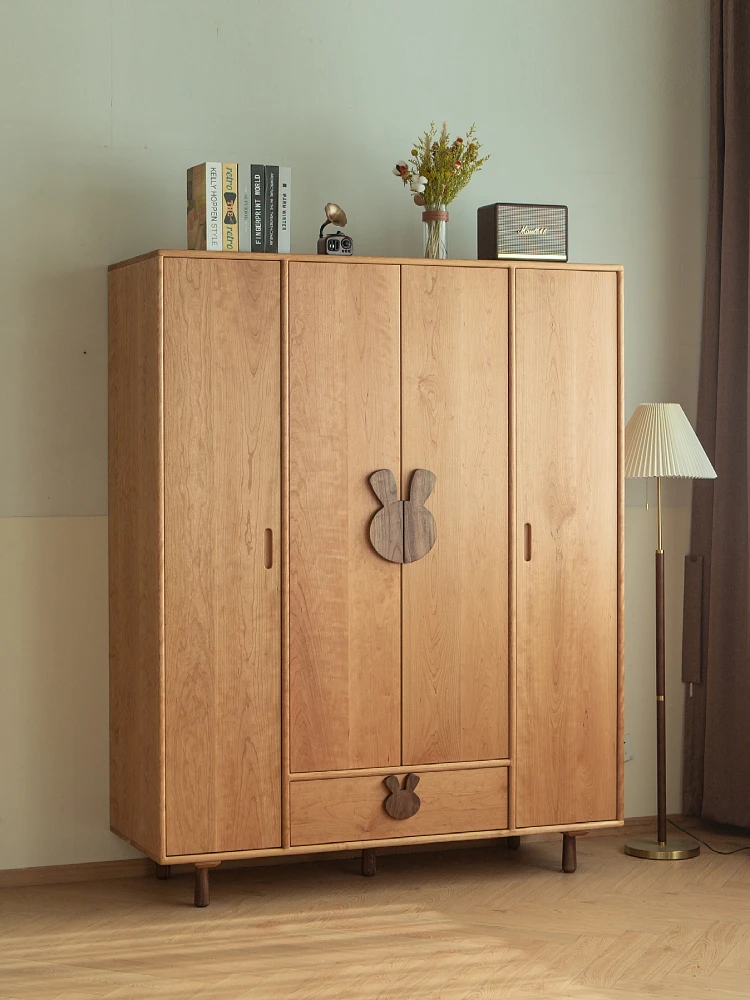 All solid wood Nordic four-door children's wardrobe