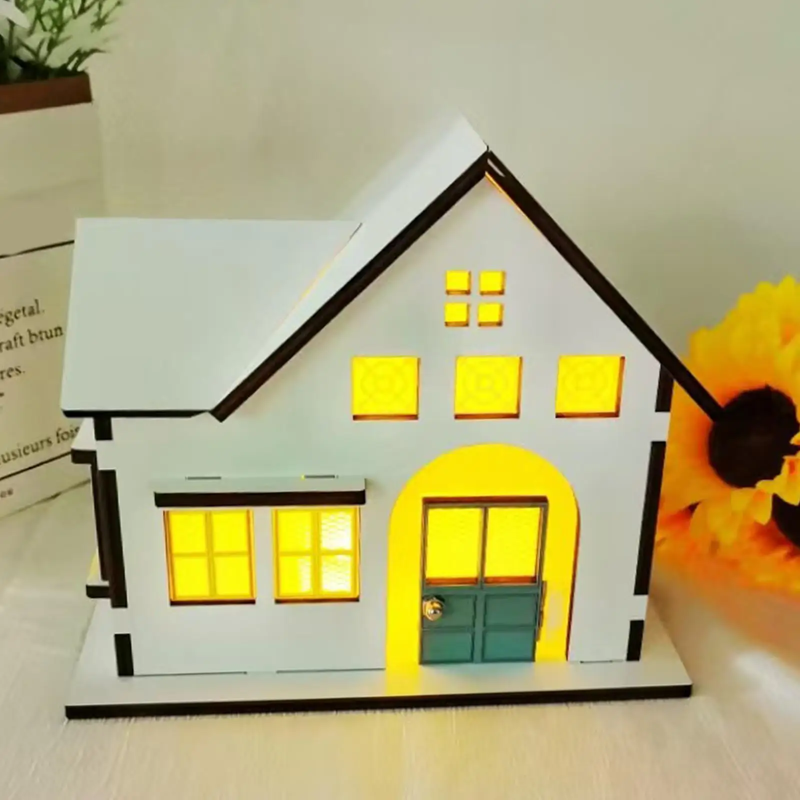

Wooden House Ornament Nightlight Gift Building Ornament for Living Room Home