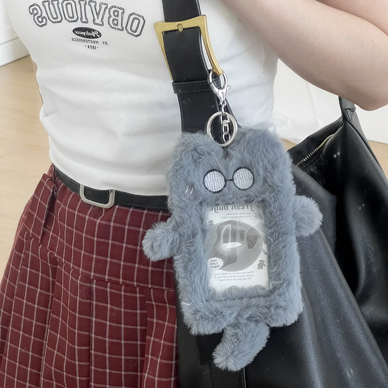 1pcs Plush Photocard Holder with Keychain, Cute Rabbit Plush Photocard Holder, Cartoon Card Cover Rabbit Photo Protective Case