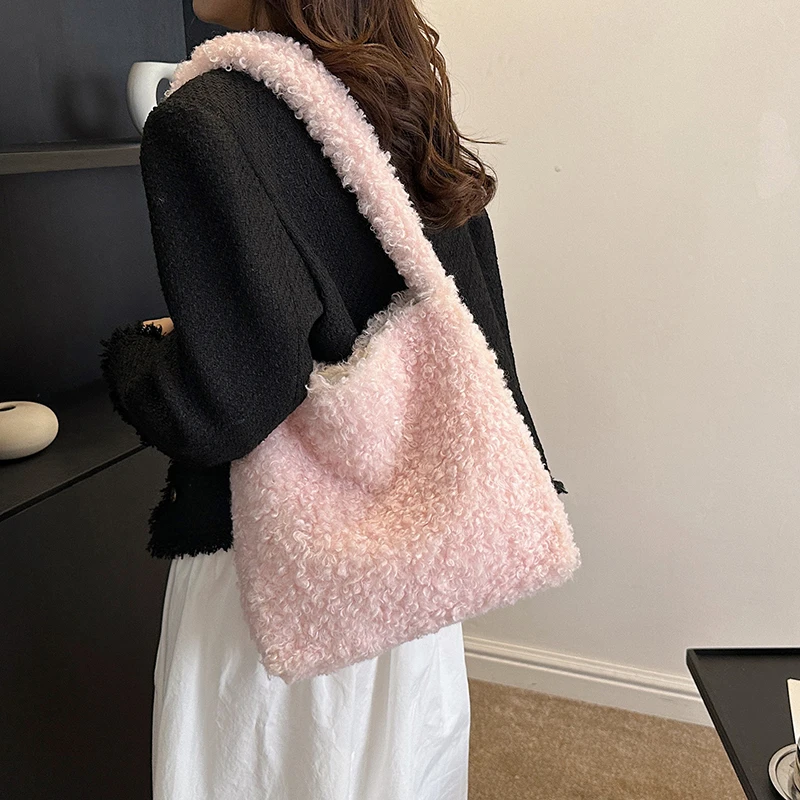 Trendy Teddy Hair Shoulder Bags Women Tote Handbags and Purses 2023 New  Ladies Messenger Bags High Quality