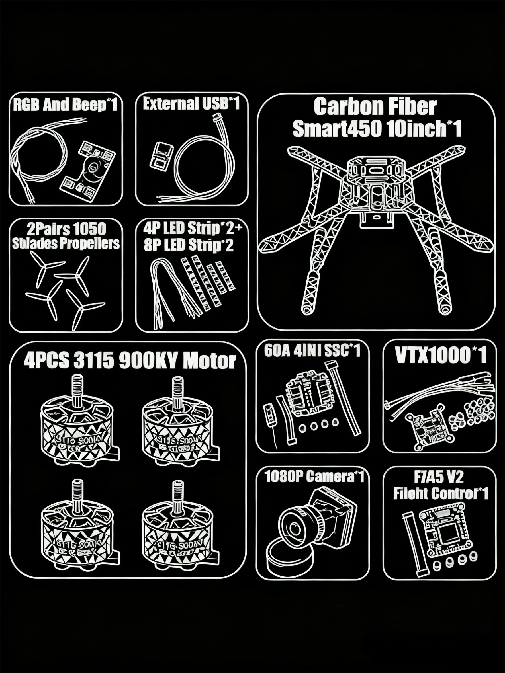 

B-CUBE Smart380 450 9/10inch FPV Drone Frame Kit Carbon Fiber Racing Quadcopter Freestyle INAV Beatflight F722 Flight Control
