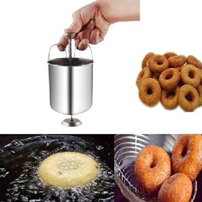 Edelstahl Donut Maker Küche Gebäck Backutensilien für hausgemachte Medu Vada Dessert Dispenser Utensil