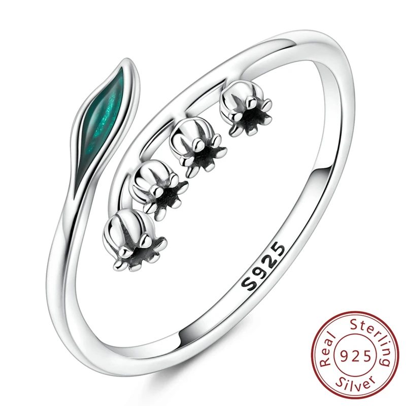 

100% 925 Sterling Silver Lily of the Valley Open Rings For Women Girls Wedding Anniversary Jewelry Gift