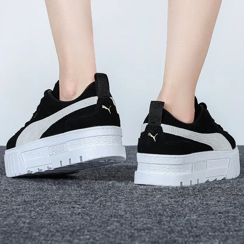 PUMA Outdoor Thick Sole Increased Breathable Wear-Resistant Board Shoes Black and White Color Matching Casual Women's Shoes