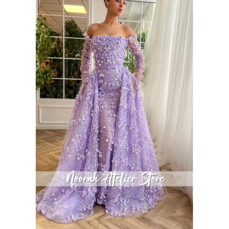 Элегантное вечернее платье с 3D цветком и съемной юбкой, 2024, роскошное платье русалки с длинными рукавами, торжественное платье для выпускного вечера, свадьбы по индивидуальному заказу