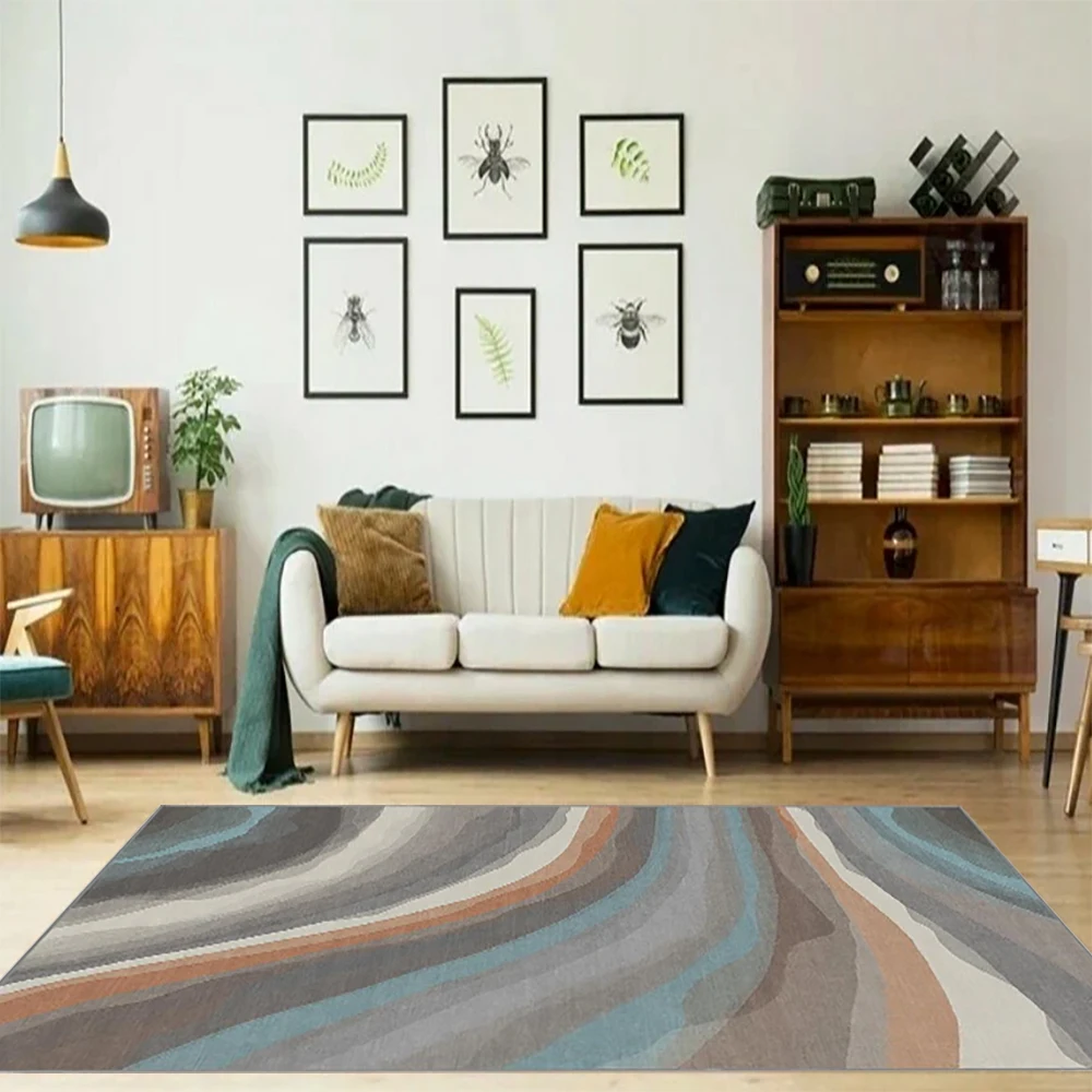 Modern Simple Watercolor Wave Pattern Living Room Carpet Creative Design Room Kitchen Corridor Rug Home Decoration Easy Care Mat