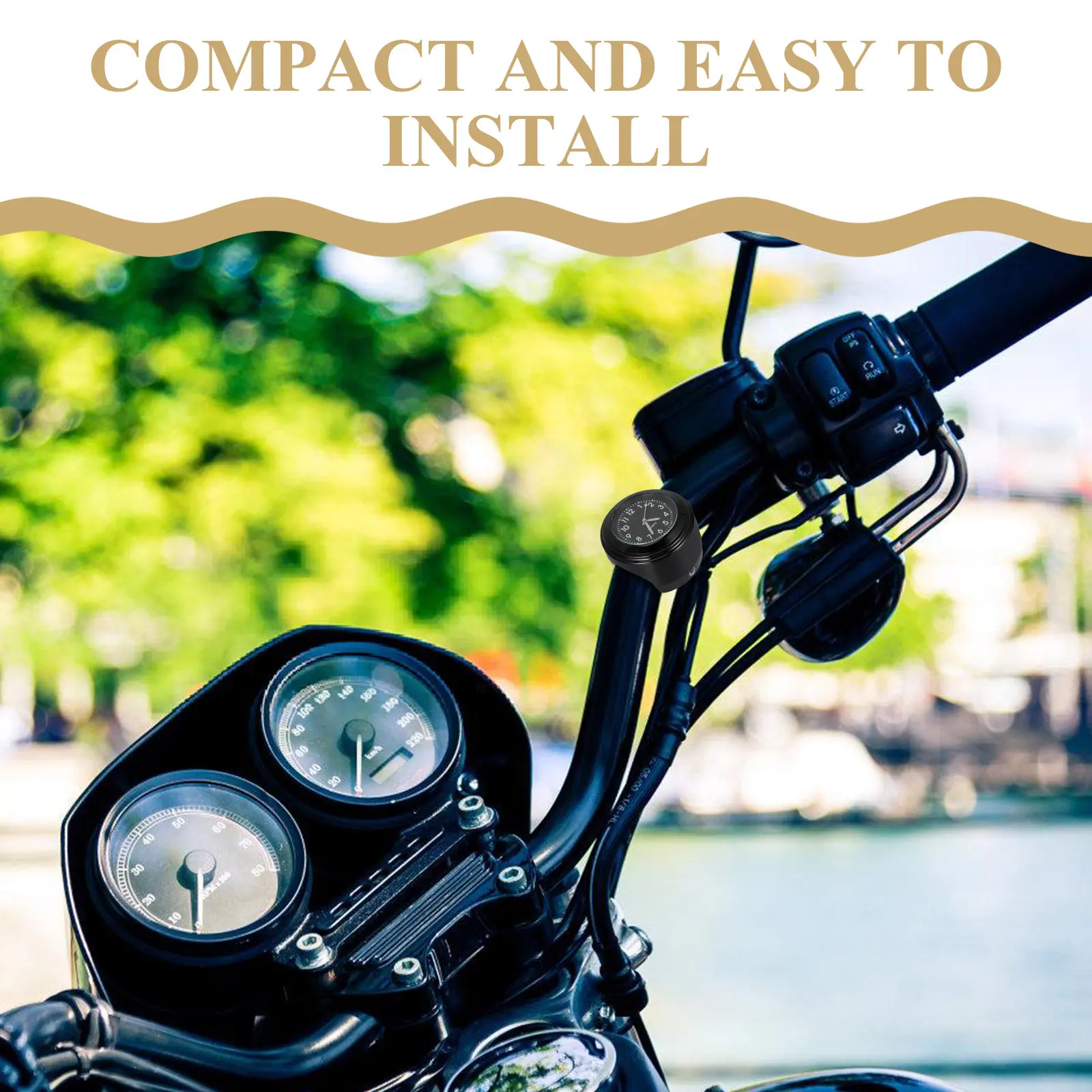 1Set Motorcycle Handlebar Clock Thermometer Metal Dial Quartz Accuracy Dustproof Construction for Harsh Bike Mount