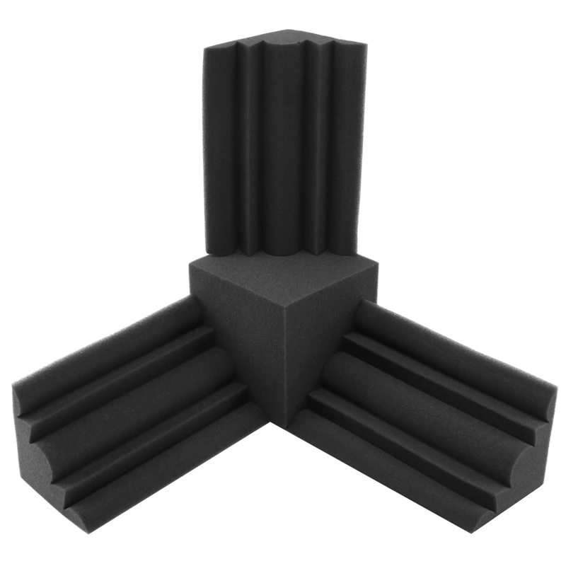 16Pcs/Set Acoustic Foam 12Pc Bass Trap Wall Foam + 4Pc Square Sound Insulation Foam Flame Retardant High Density