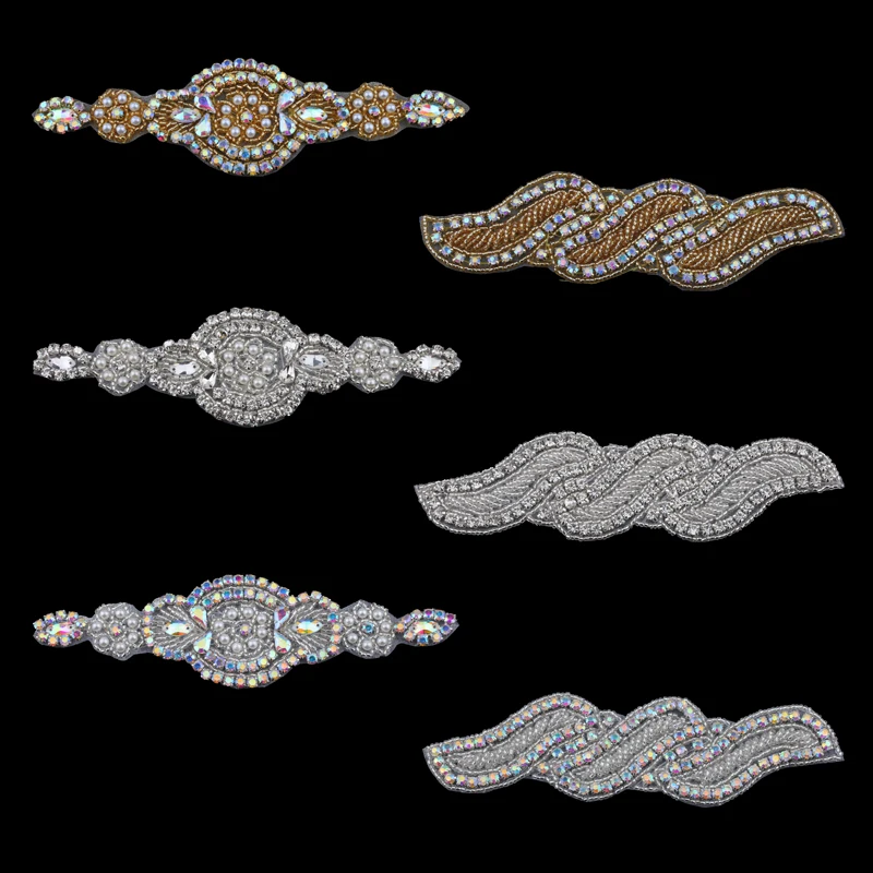 MASOKAN Handmade Bling Sew On Beaded Crystal AB Rhinestone Applique for Wedding Ornaments Baby Girl Hair Accessories