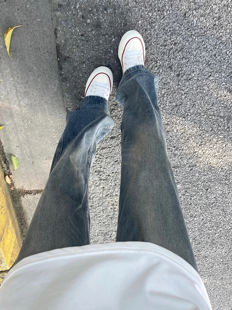 

Retro Blue Slim Fit Elastic Jeans Men's American Vibe Flared Pants High Waist Lift Leg Lengthening Straight Leg Jeans