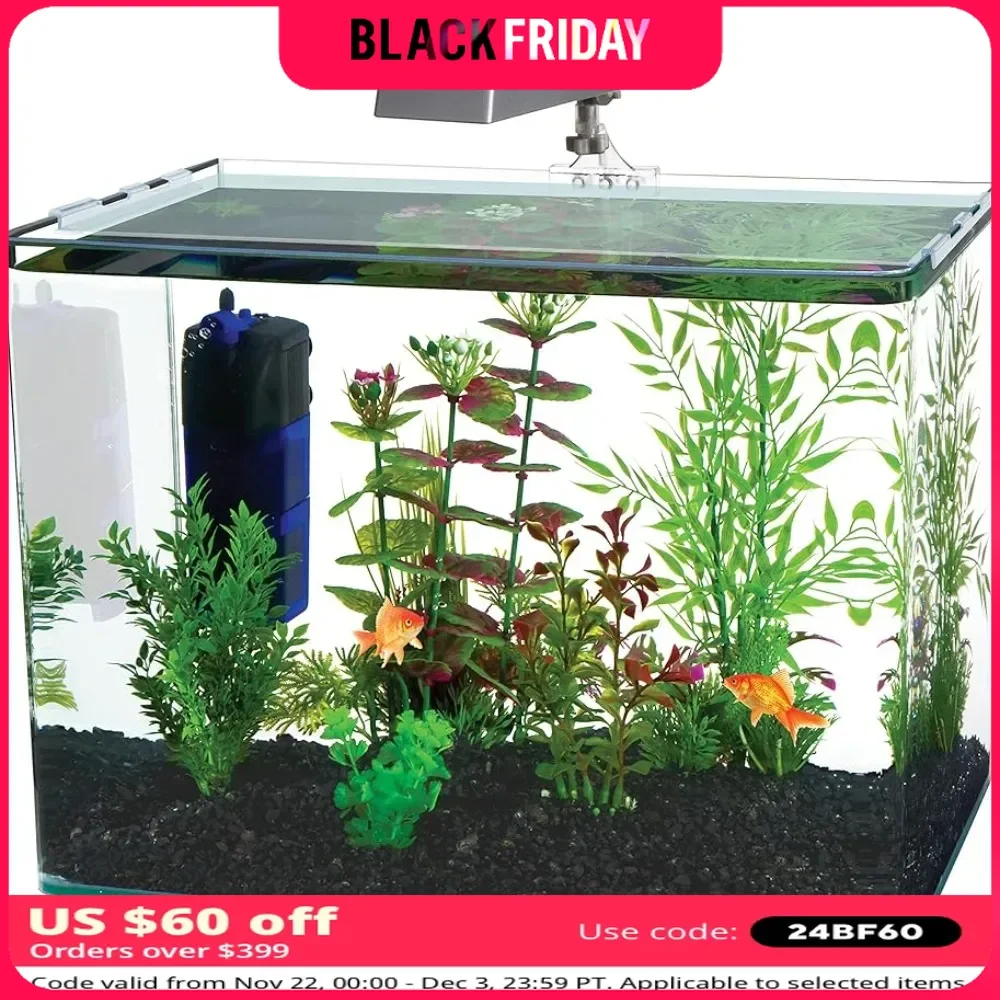 Aquarium Desktop Nano Kit – Includes LED Light, Internal Filter, and Mat – Perfect for Shrimp and Small Fish – 10 Gallon Tank