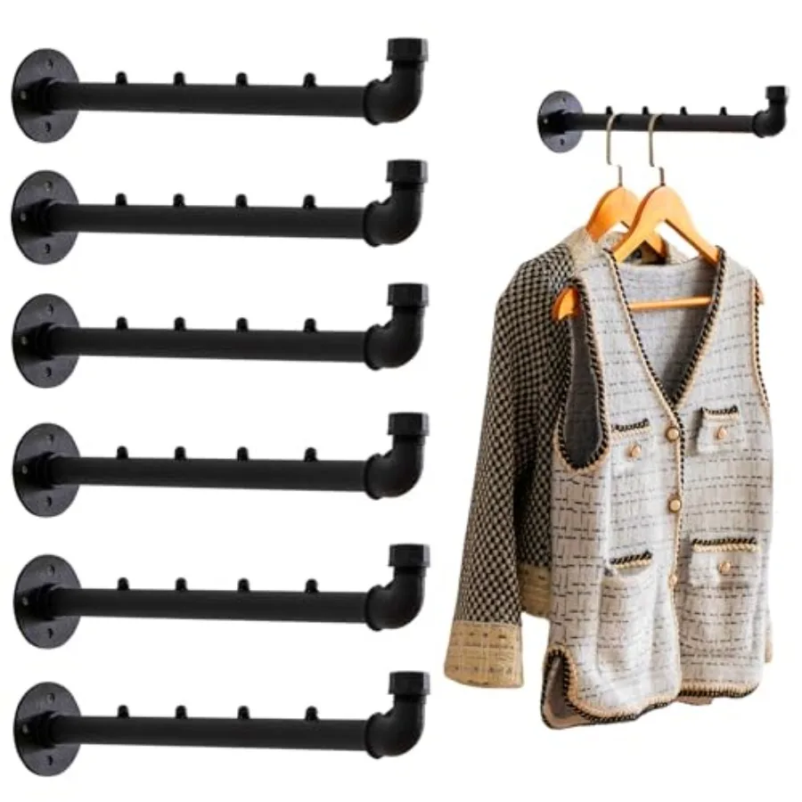 

Industrial Wall Pipe Clothes Bar - Heavy Duty Metal Coat Hanger with Hook Wall-Mounted Garment Holder Racks Wall Clothing Racks
