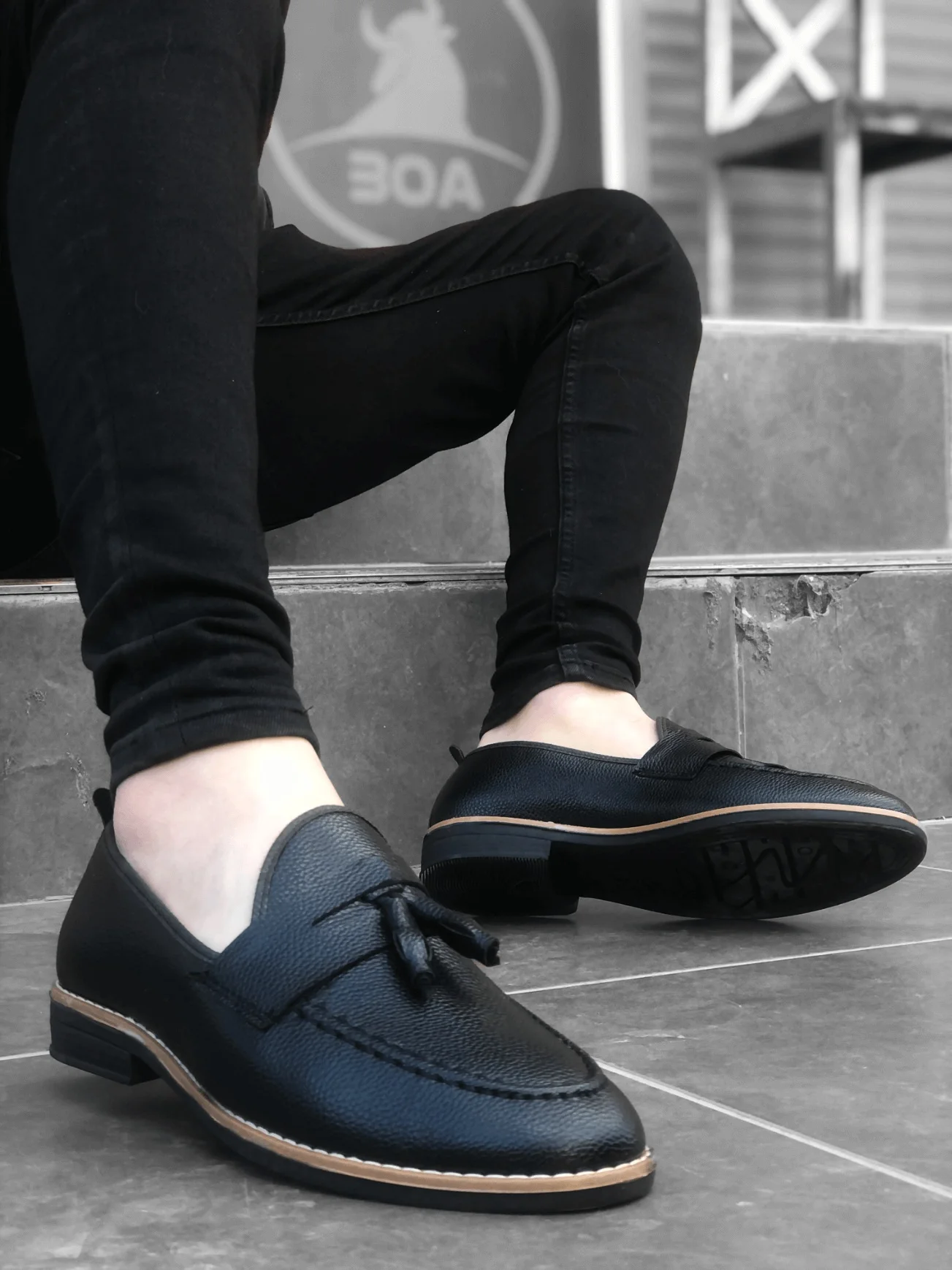 

BA0009 Classic Corcik Skin Tassel Black Men Shoes