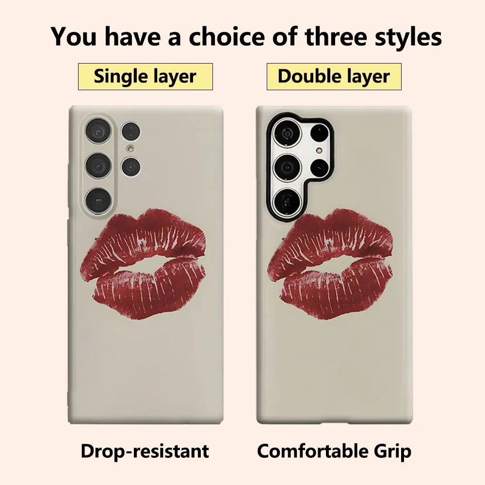 Lipstick Kiss Mark Phone Case for Samsung Galaxy S26 S25 Ultra S24 S23 Ultra Plus Shockproof Double layer tough Back Cover
